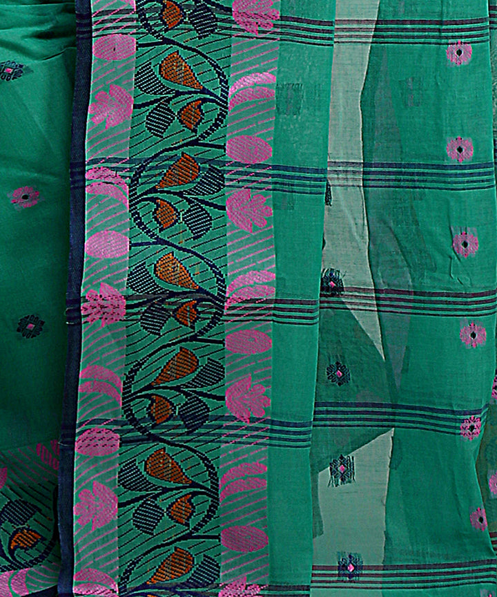 Cyan green handwoven tangail tant cotton bengal saree