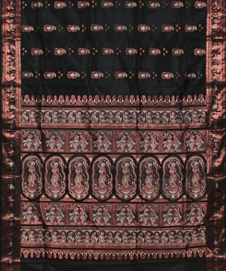 Black with copper zari motifs handwoven silk baluchari saree