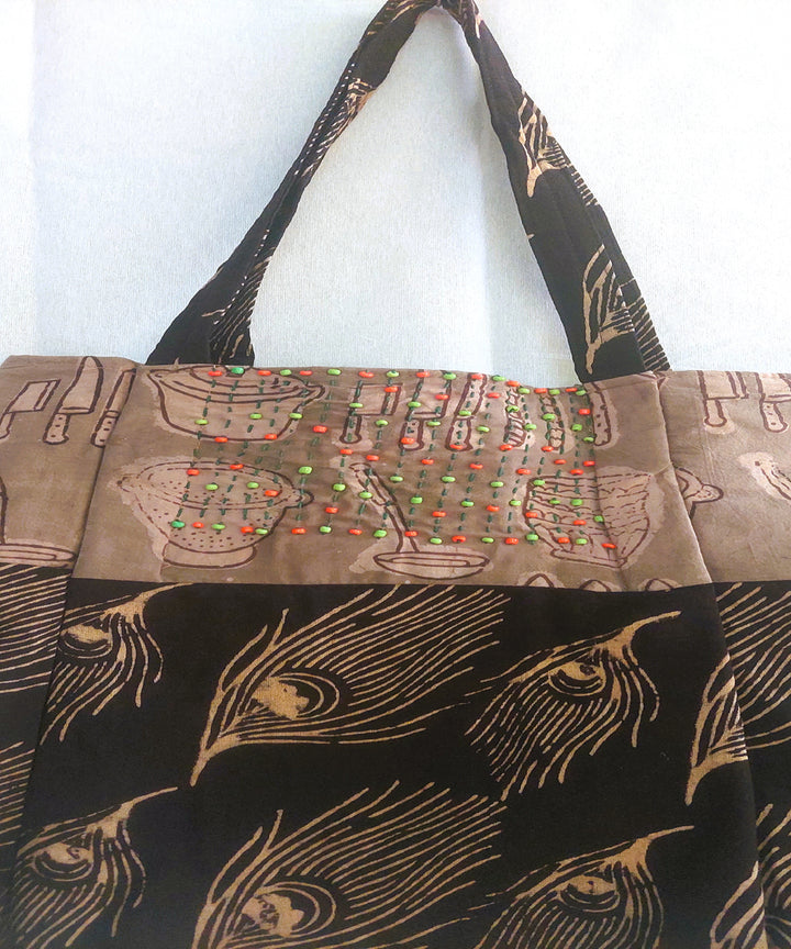 Black brown handcrafted vegetable dyed cloth bag