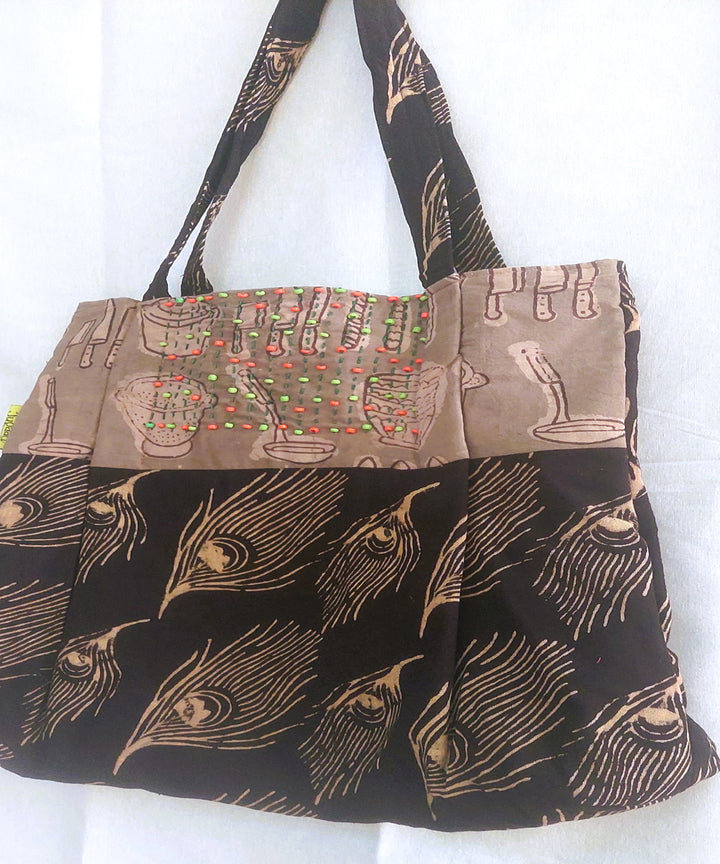 Black brown handcrafted vegetable dyed cloth bag