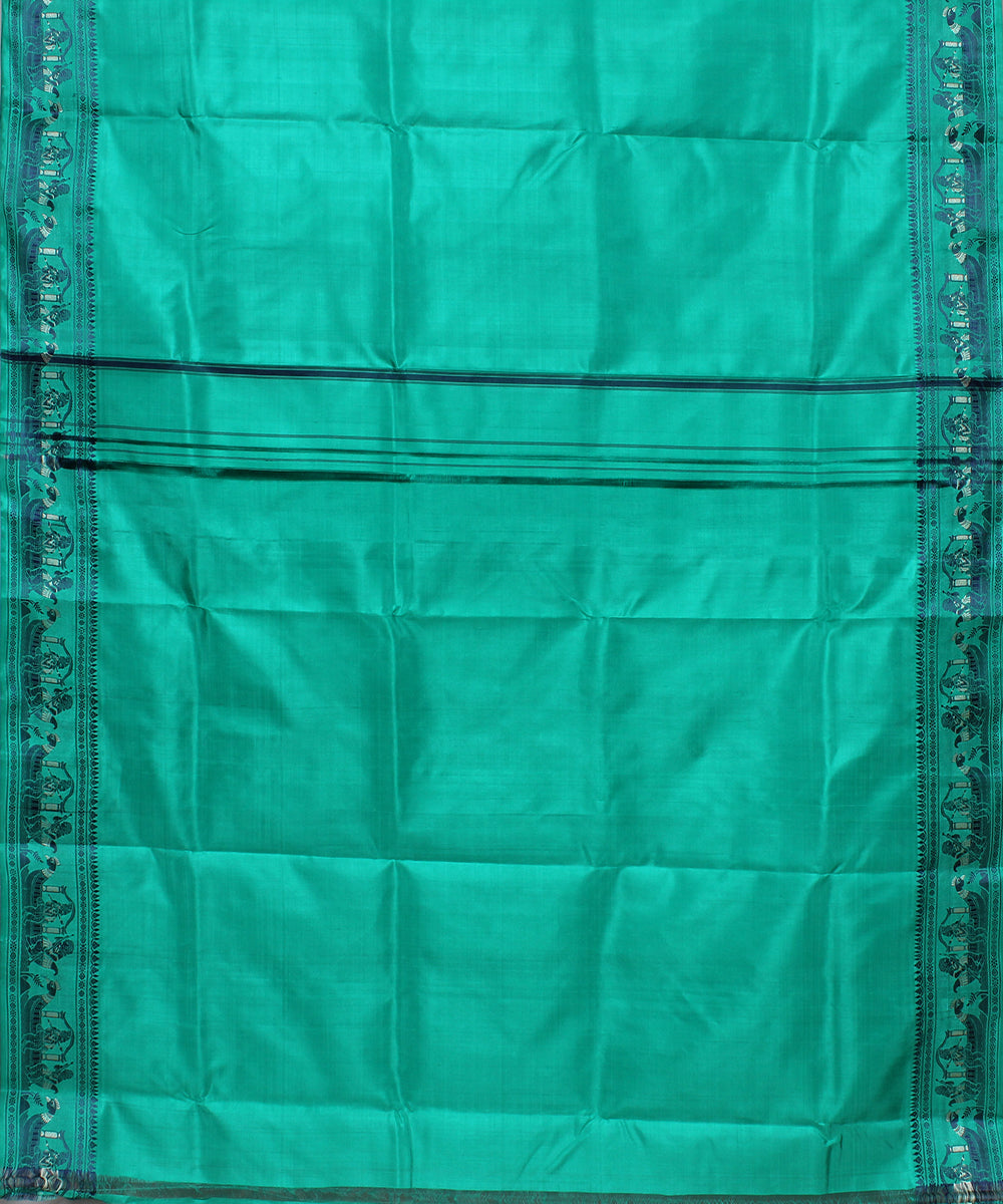 Cyan green handwoven silk baluchari saree
