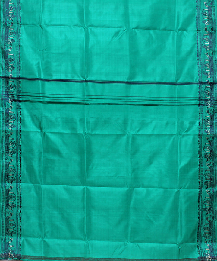 Cyan green handwoven silk baluchari saree