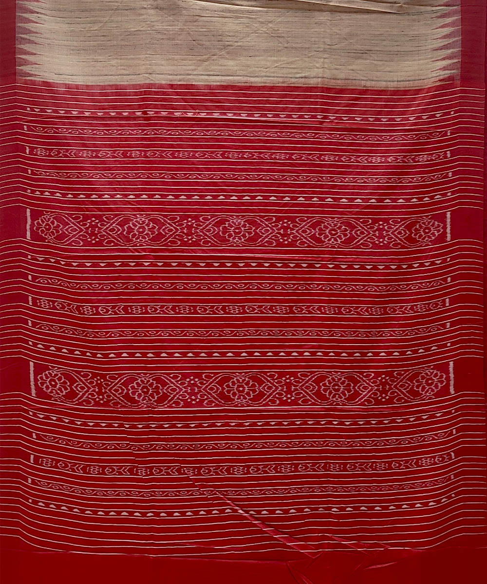 Beige red gopalpur tussar silk handwoven saree