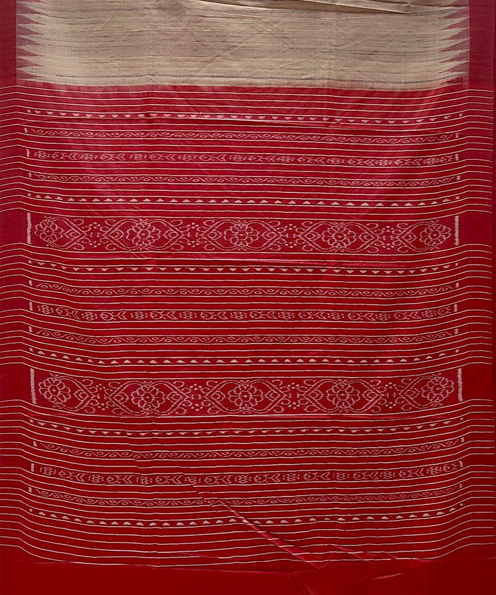 Beige red gopalpur tussar silk handwoven saree