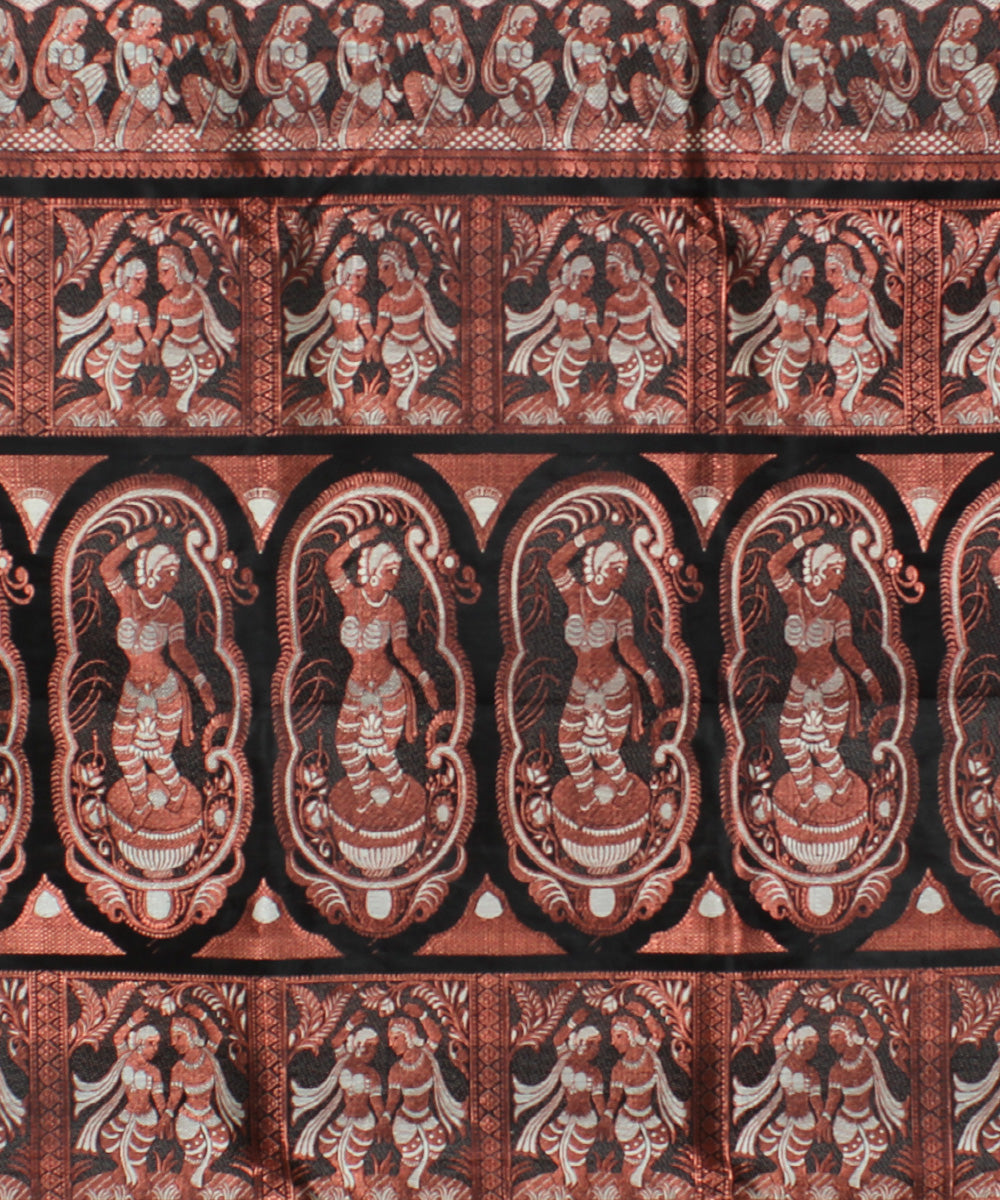 Black with copper zari motifs handwoven silk baluchari saree
