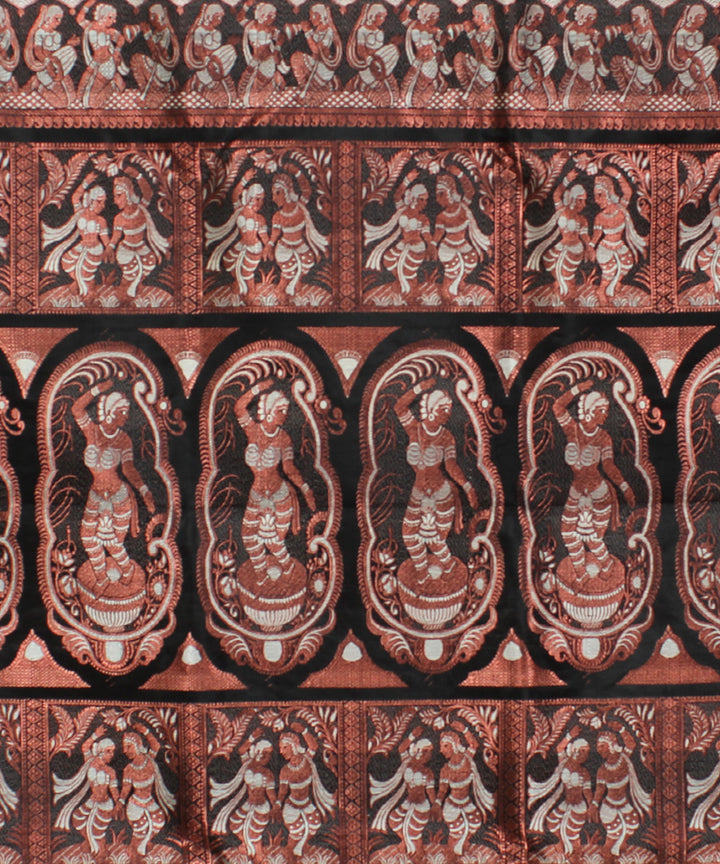 Black with copper zari motifs handwoven silk baluchari saree