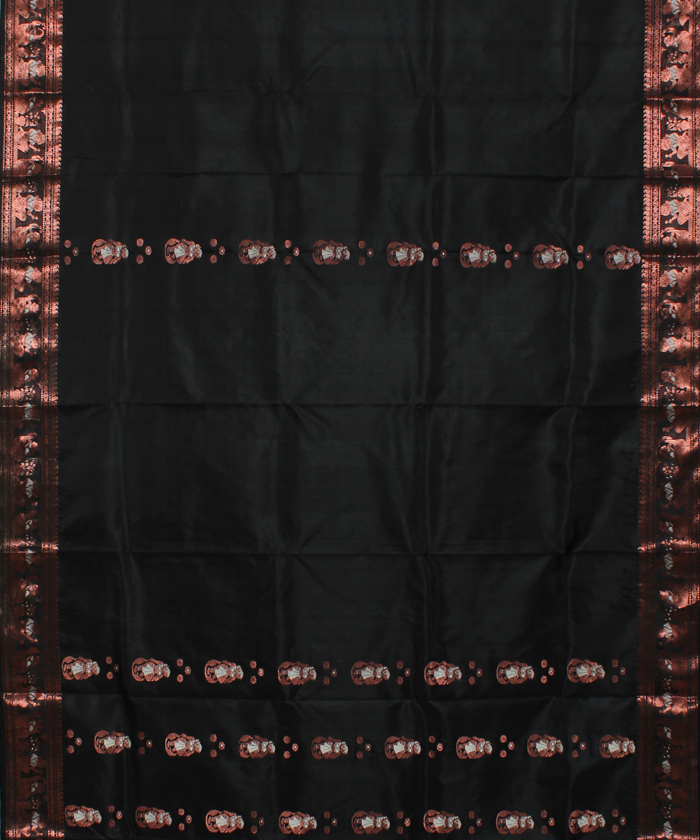 Black with copper zari motifs handwoven silk baluchari saree