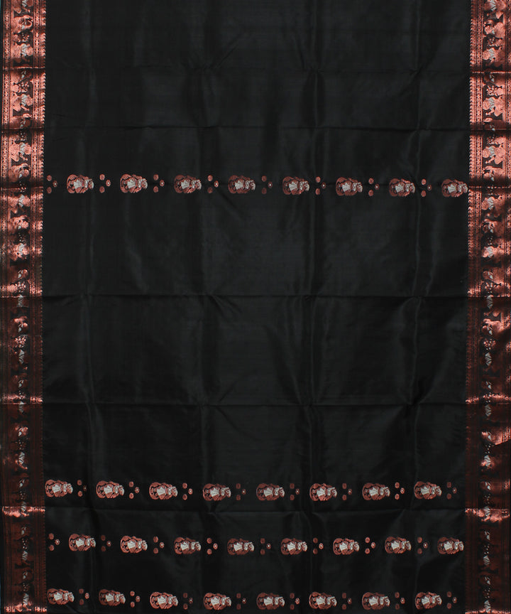Black with copper zari motifs handwoven silk baluchari saree