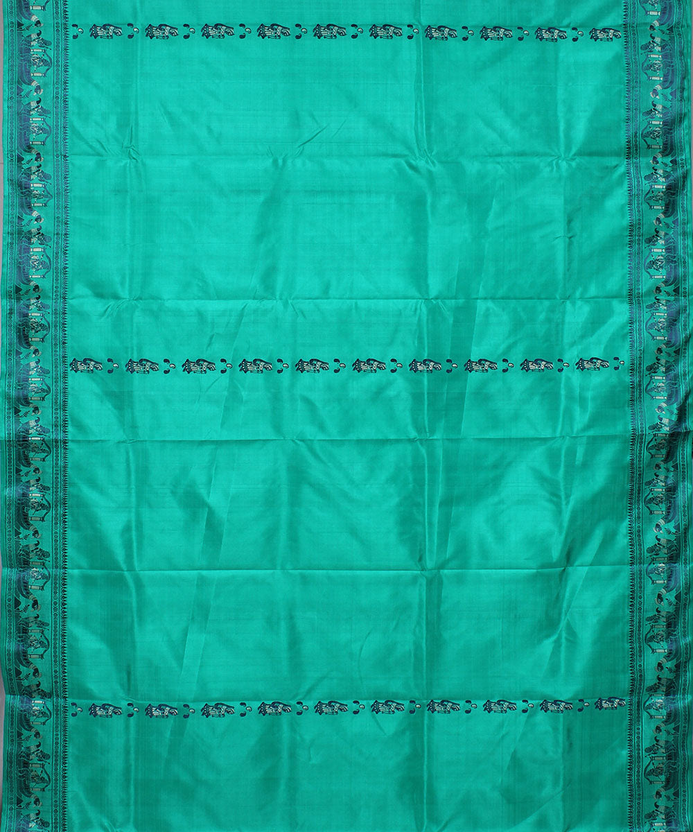 Cyan green handwoven silk baluchari saree