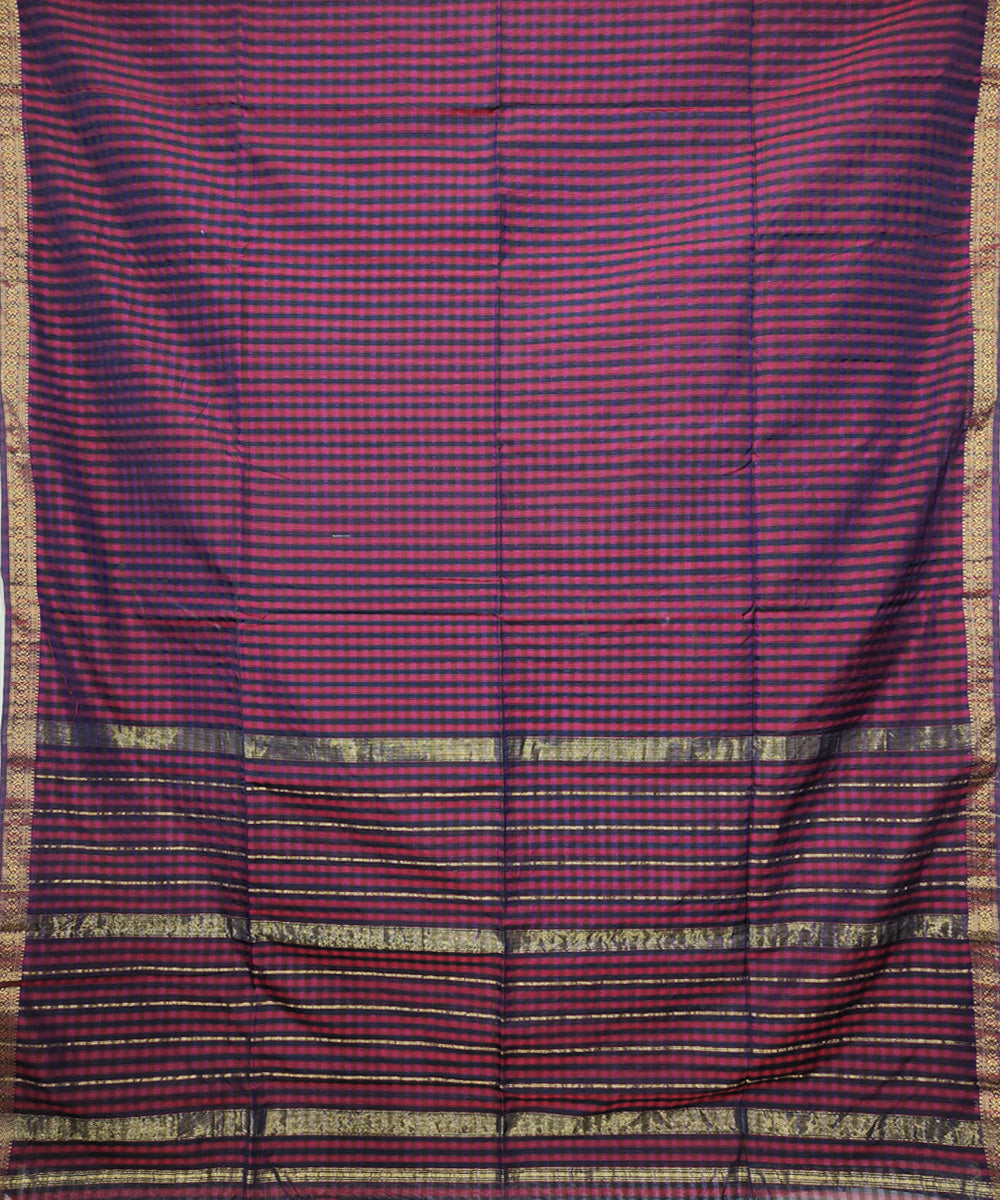 Pink and blue dual tone handwoven cotton silk maheshwari saree