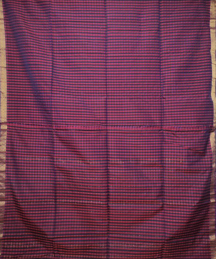 Pink and blue dual tone handwoven cotton silk maheshwari saree