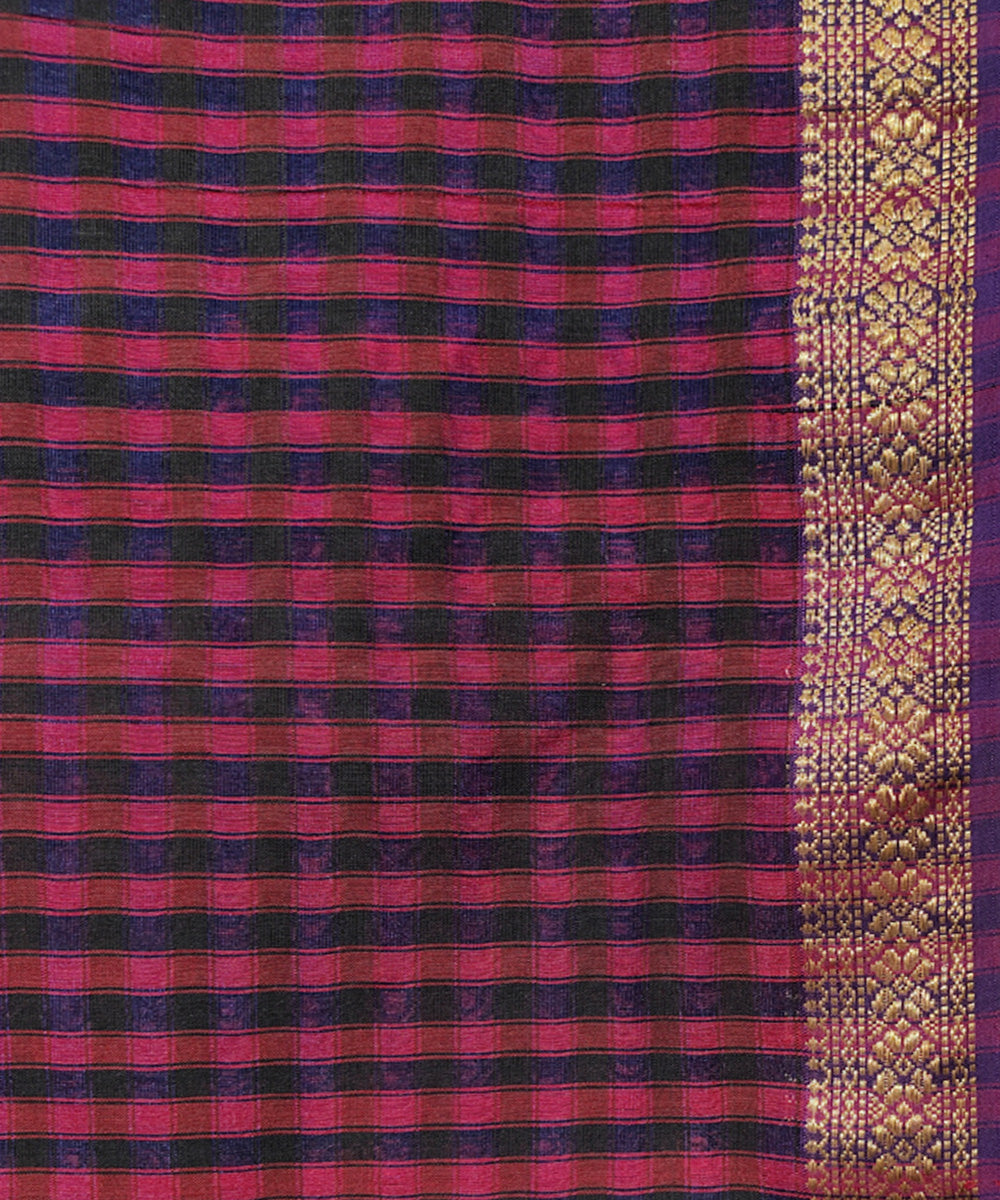 Pink and blue dual tone handwoven cotton silk maheshwari saree