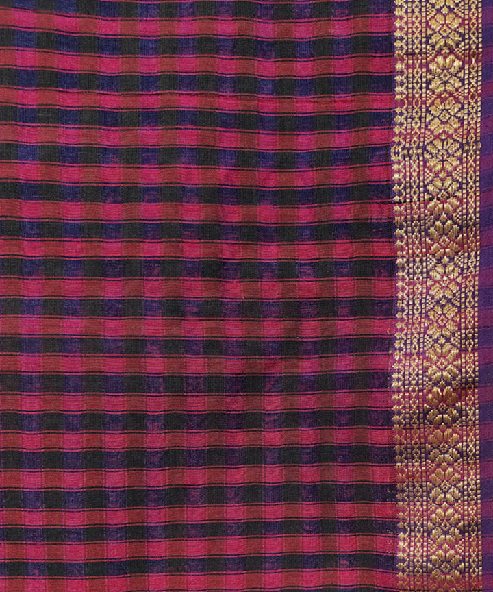 Pink and blue dual tone handwoven cotton silk maheshwari saree