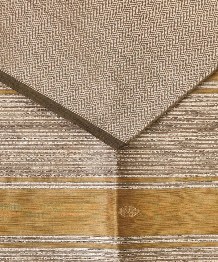 Mustard grey handwoven cotton silk maheshwari saree