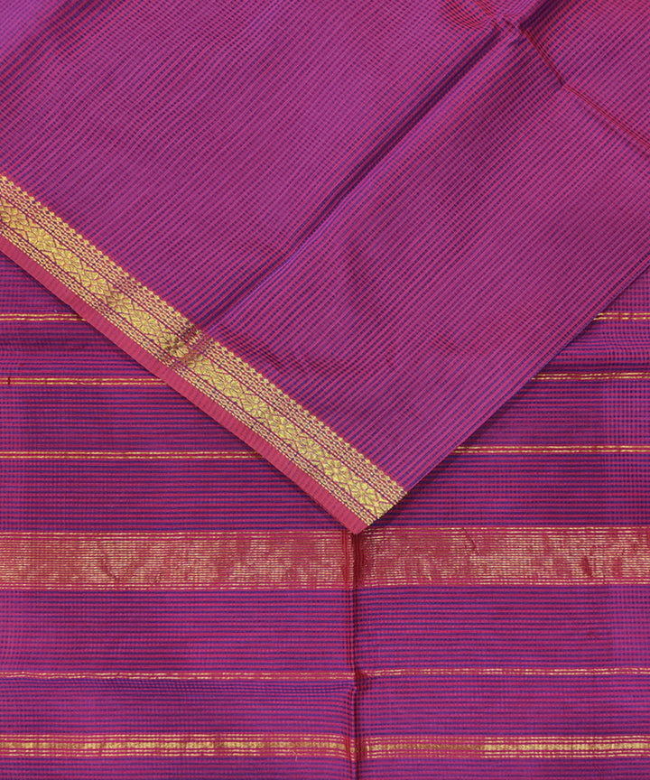 Pink and blue dual tone handwoven cotton silk maheshwari saree