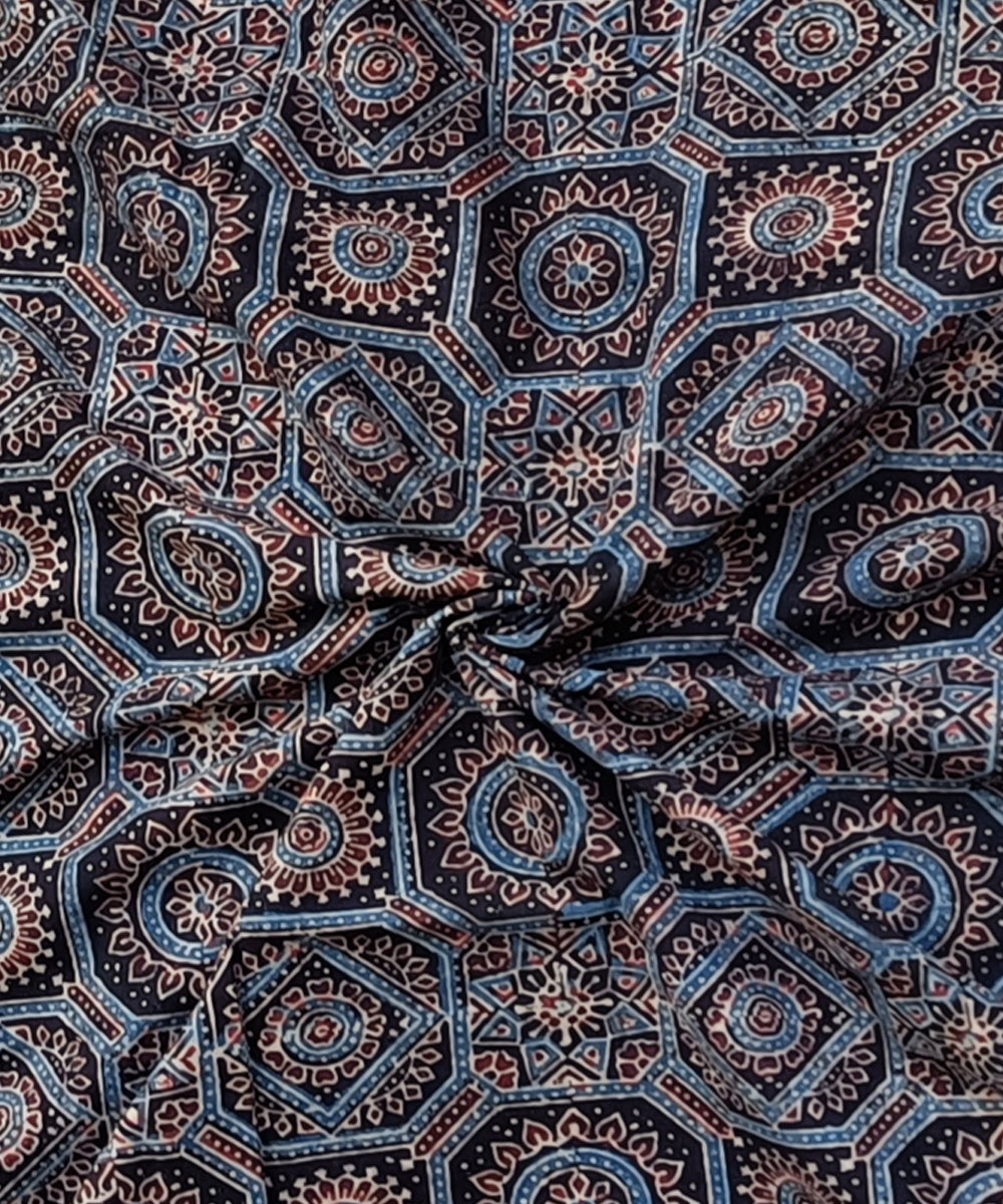 2.5m Blue black ajrak print handspun handwoven cotton kurta fabric