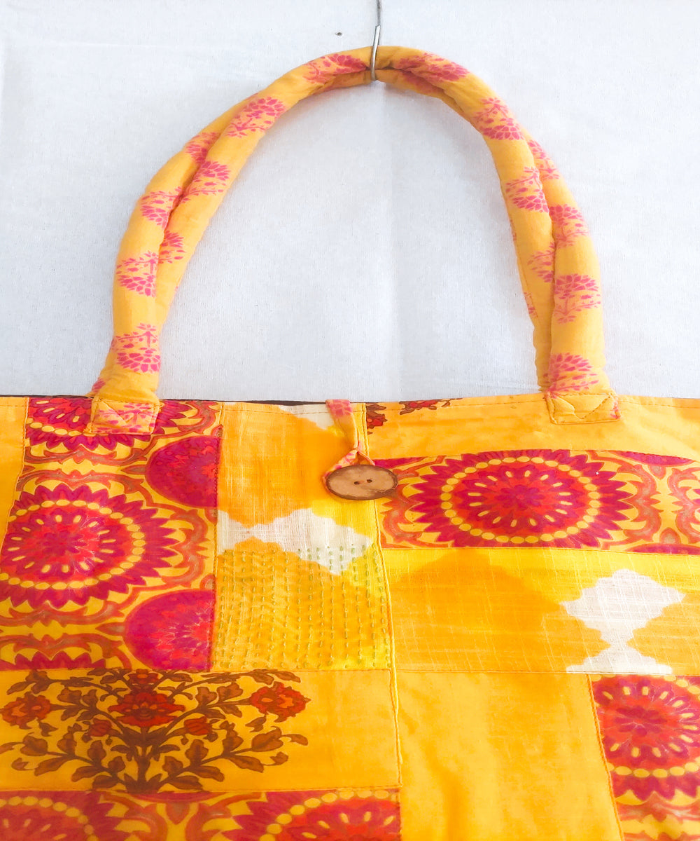Yellow orange handcrafted boho katta shoulder bag