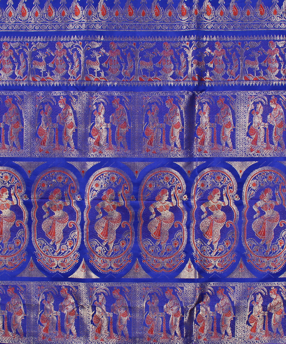 Navy blue handwoven silk baluchari saree