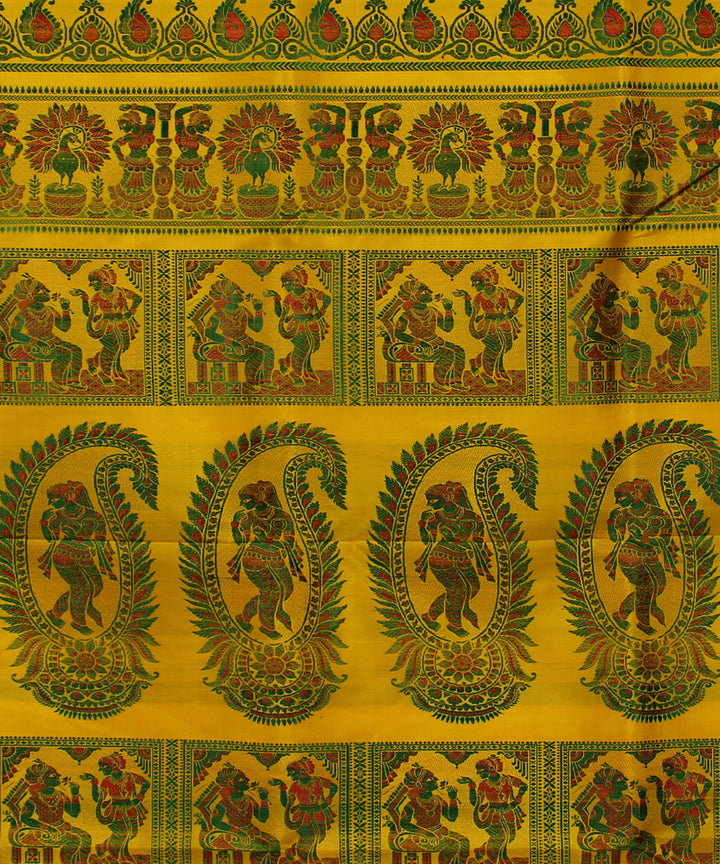 Bright yellow handwoven silk baluchari saree