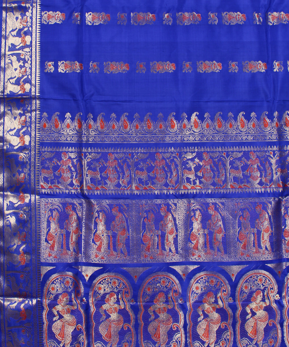 Navy blue handwoven silk baluchari saree