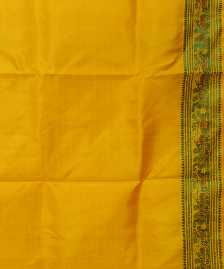 Bright yellow handwoven silk baluchari saree