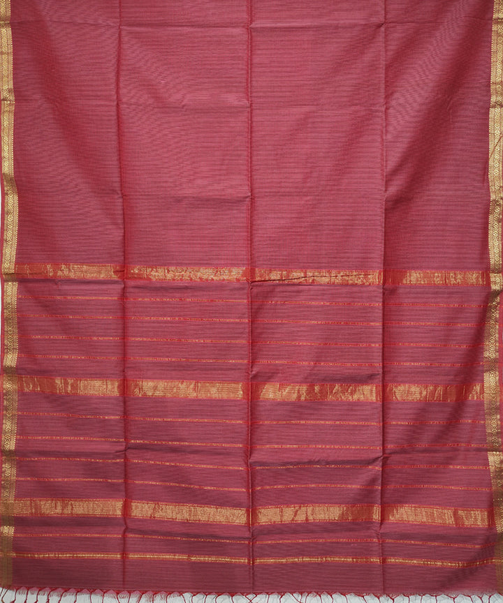 Red checks handwoven cotton silk maheshwari saree
