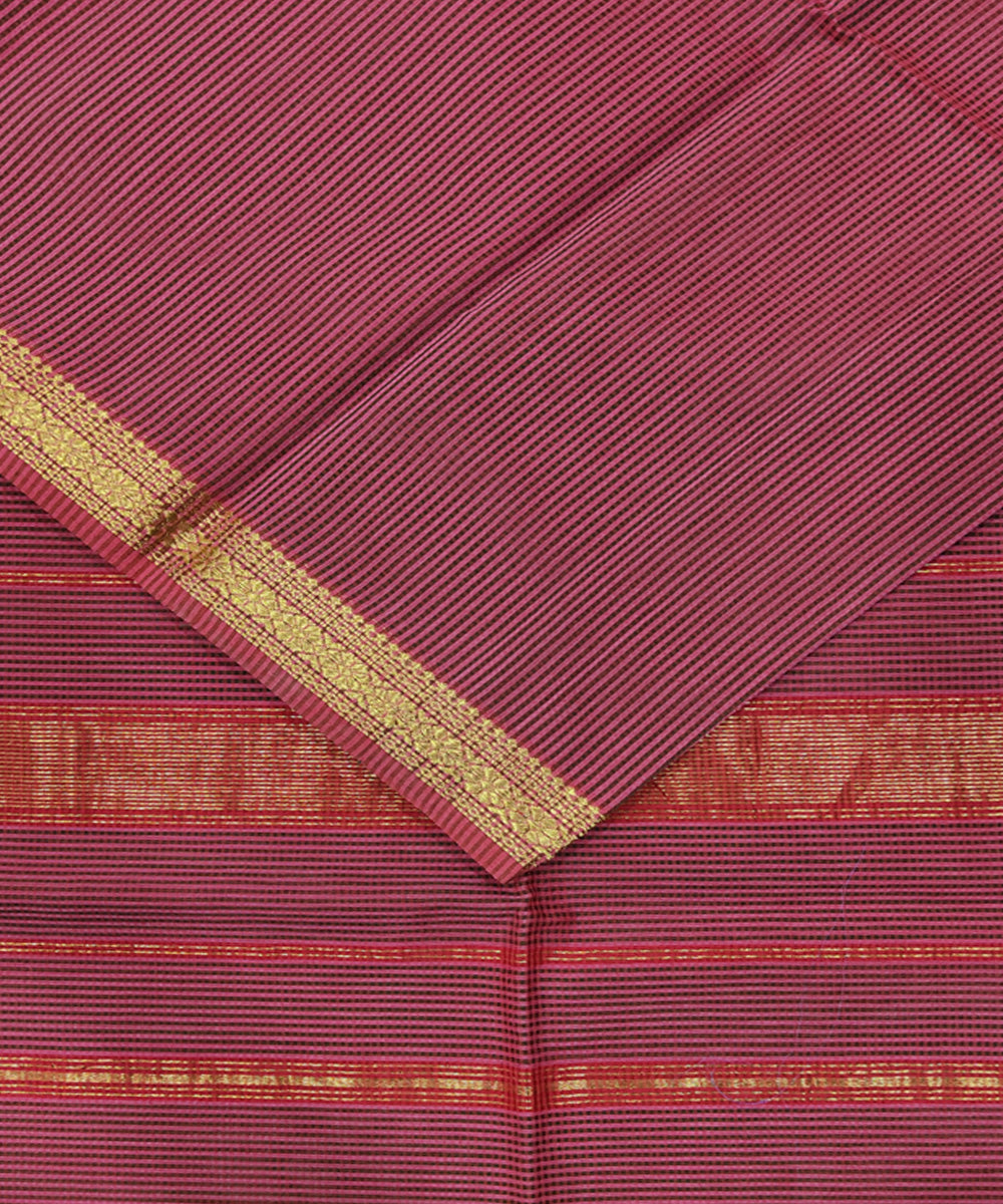 Red checks handwoven cotton silk maheshwari saree