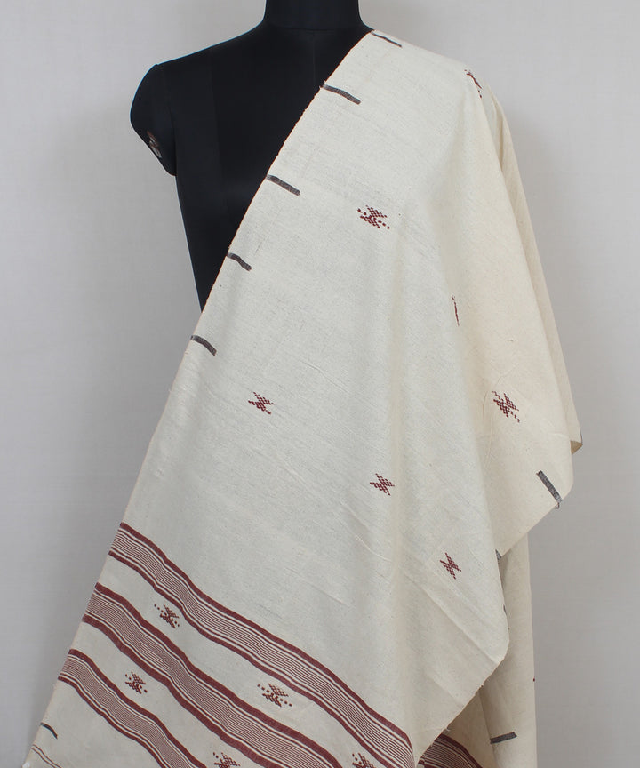 Beige maroon handloom cotton kotpad dupatta