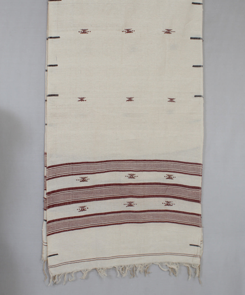 Beige maroon handloom cotton kotpad dupatta