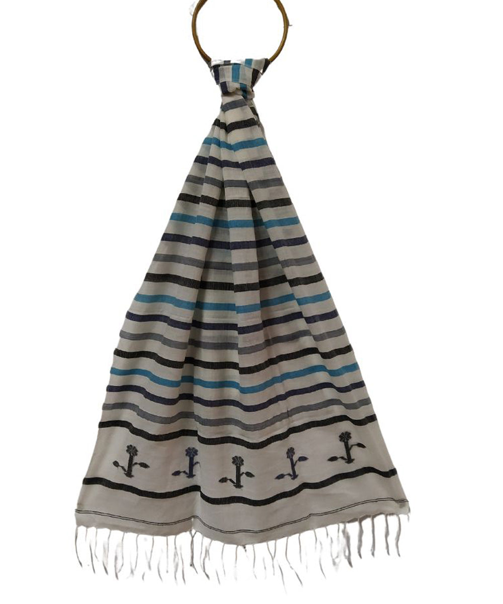 Multicolor striped handwoven cotton jamdani stole