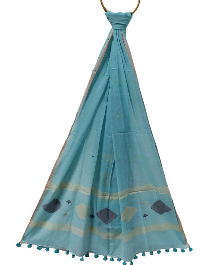 Sky blue handwoven cotton jamdani stole