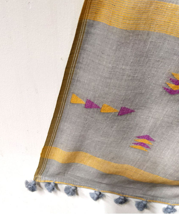 Grey handwoven cotton jamdani stole