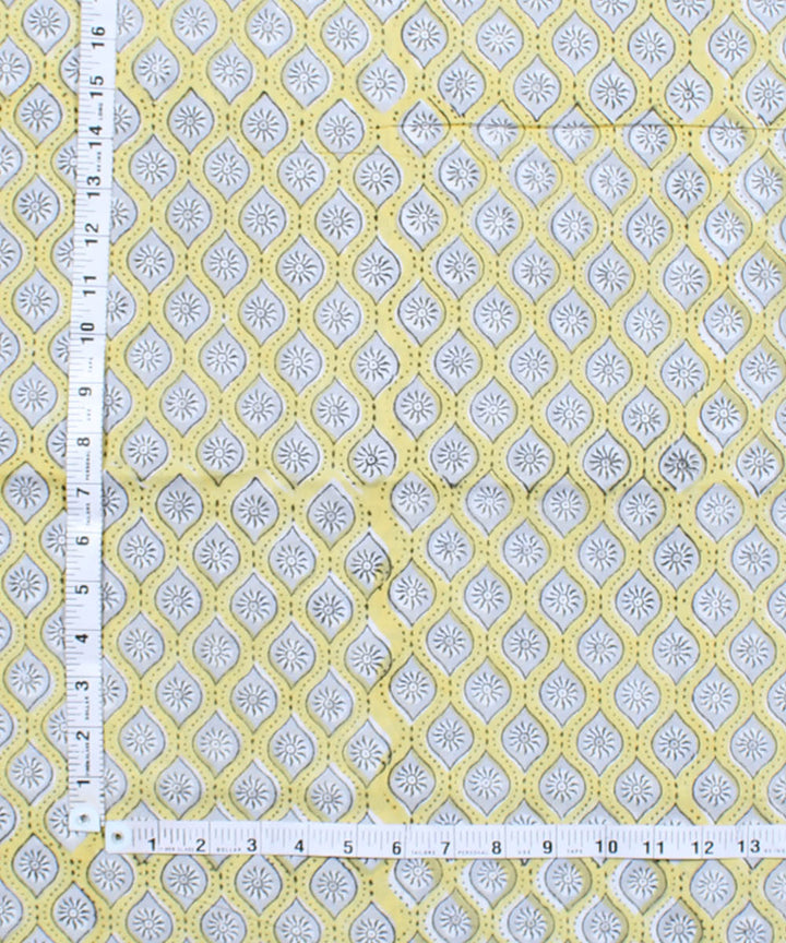 2.5m Yellow handblock print cotton kurta cut piece
