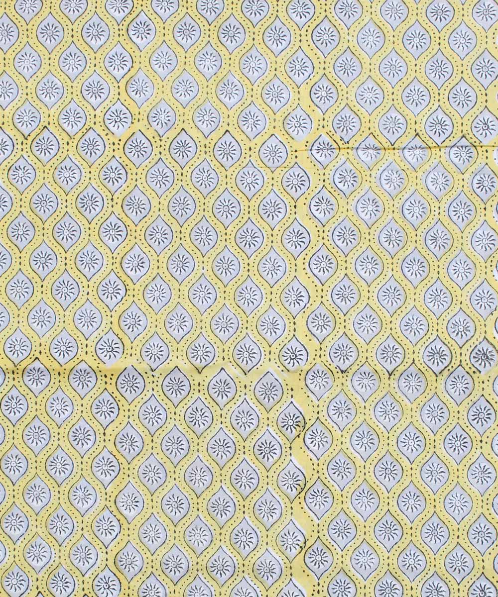 2.5m Yellow handblock print cotton kurta cut piece