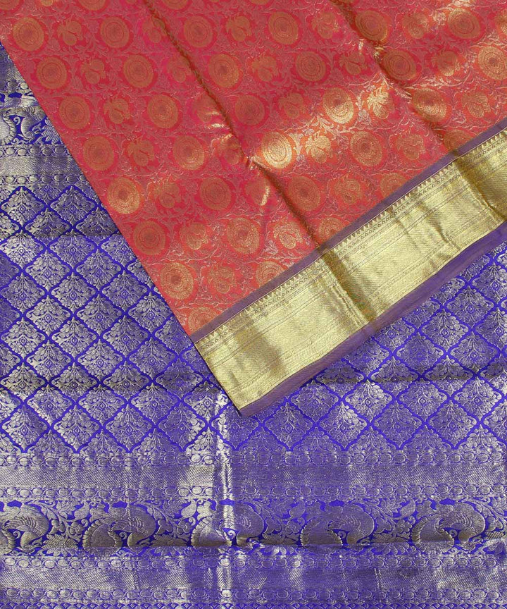 Peach blue handwoven karnataka brocade silk saree