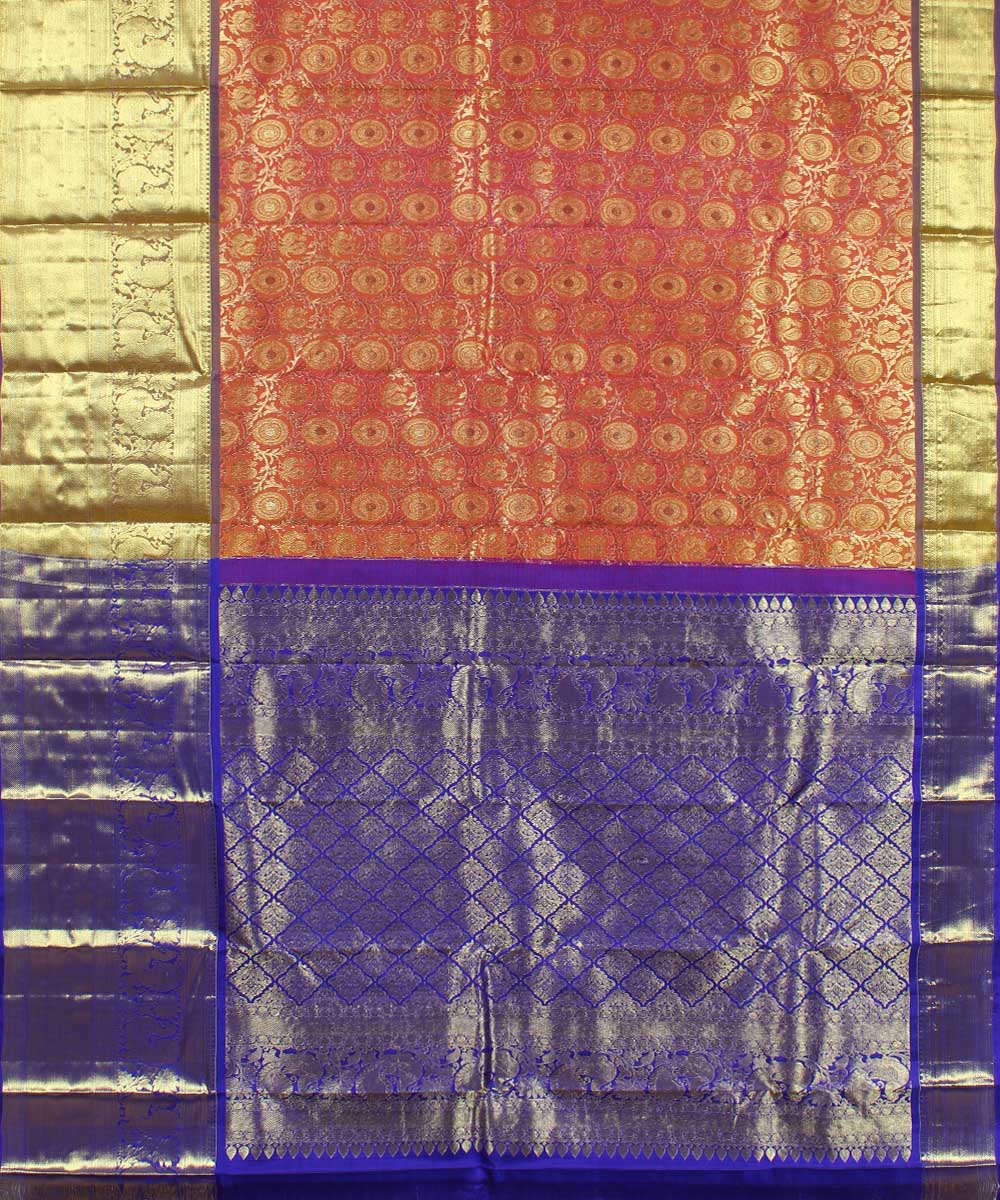 Peach blue handwoven karnataka brocade silk saree