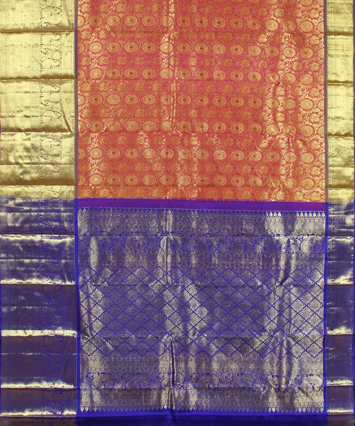 Peach blue handwoven karnataka brocade silk saree