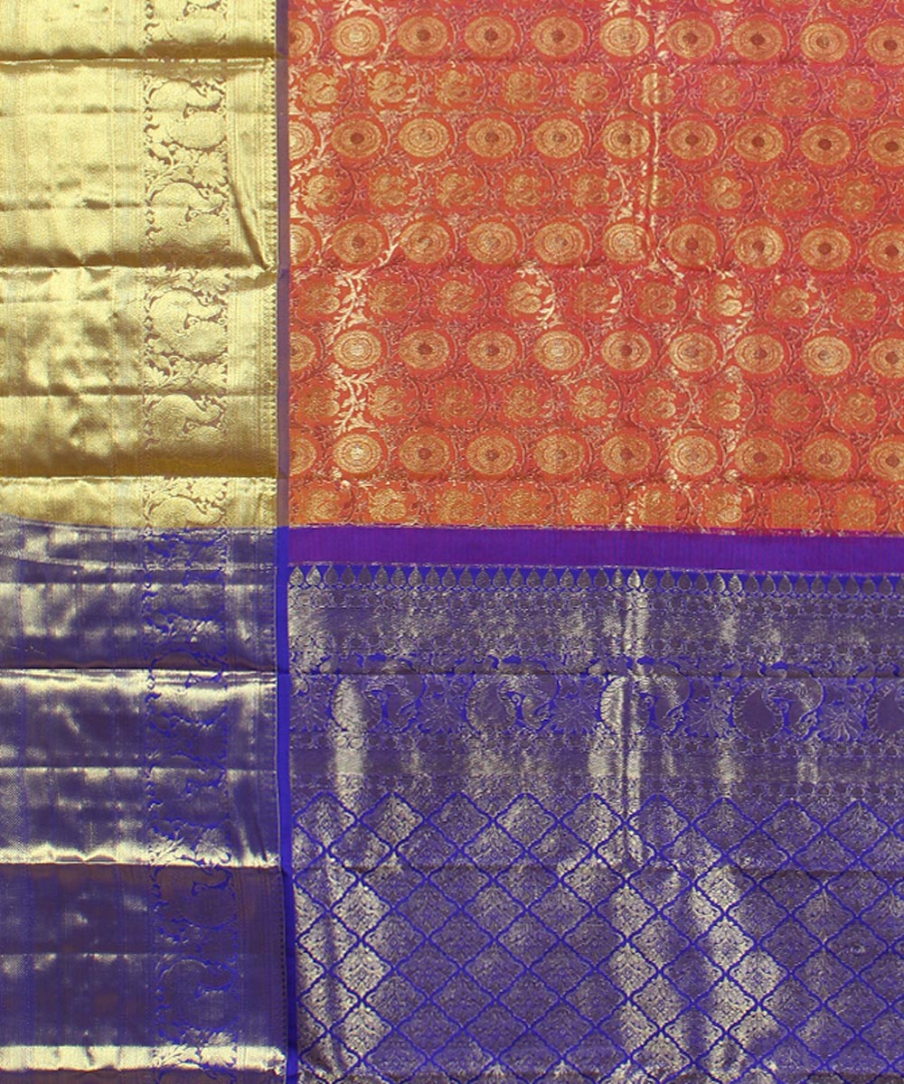 Peach blue handwoven karnataka brocade silk saree