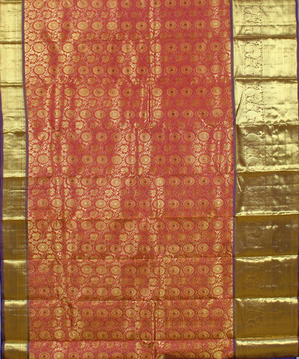 Peach blue handwoven karnataka brocade silk saree