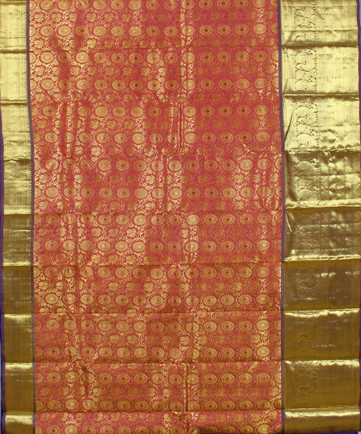 Peach blue handwoven karnataka brocade silk saree