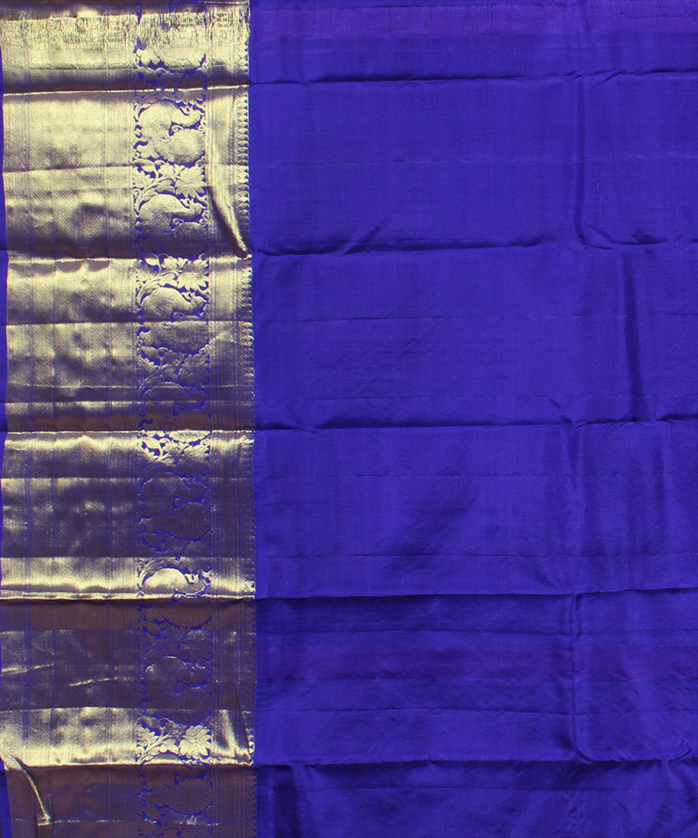 Peach blue handwoven karnataka brocade silk saree