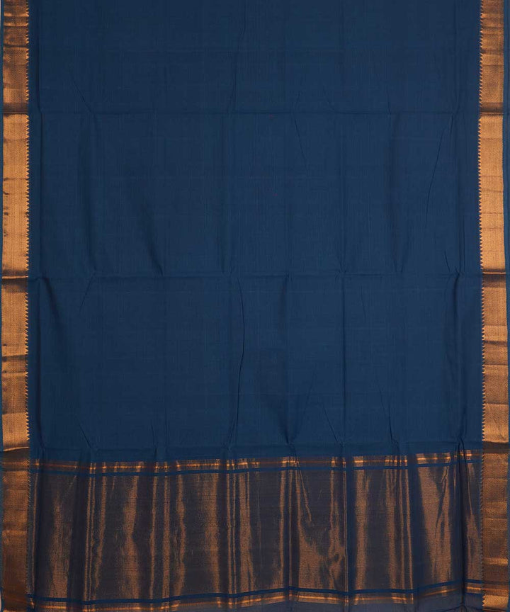 Dark blue gold big border cotton handwoven mangalagiri saree