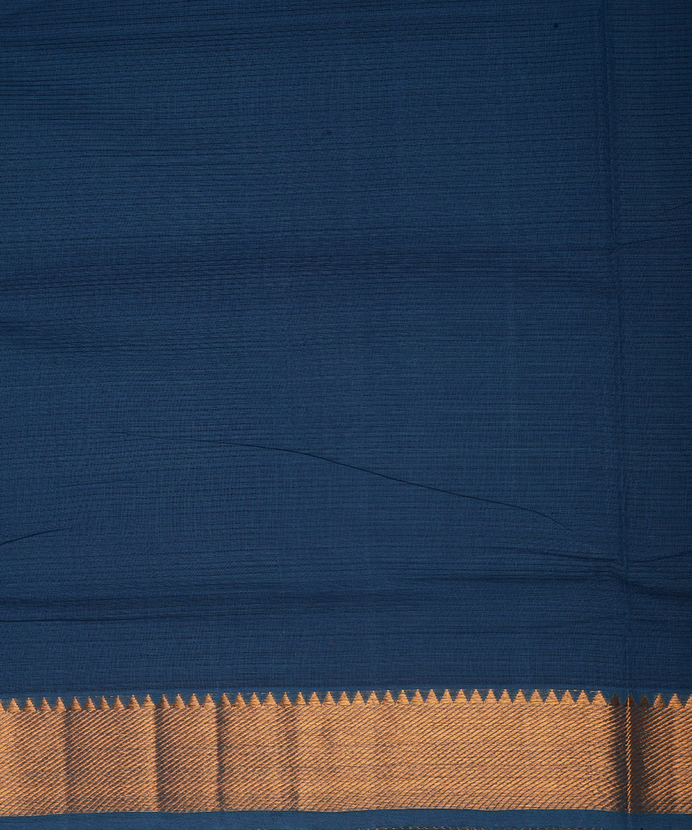 Dark blue gold big border cotton handwoven mangalagiri saree