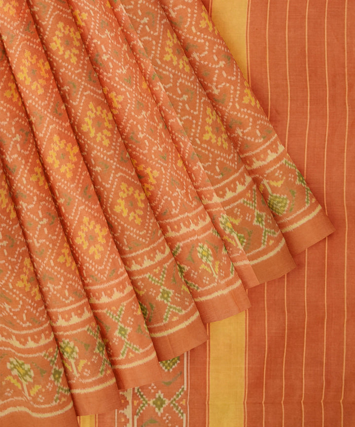 Orange handwoven cotton patola saree