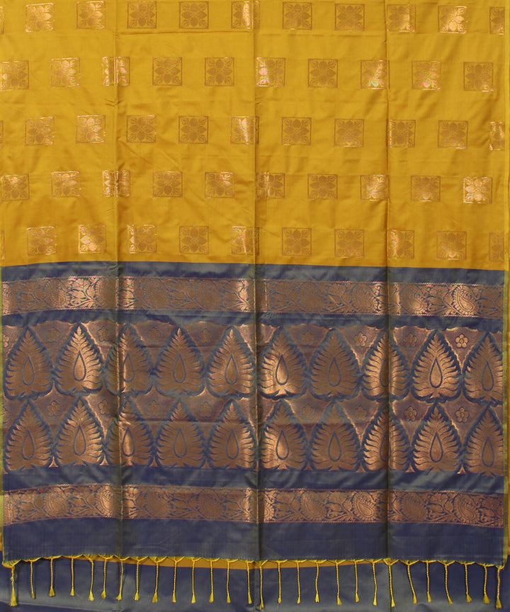 Mustard blue handwoven Karnataka soft silk saree