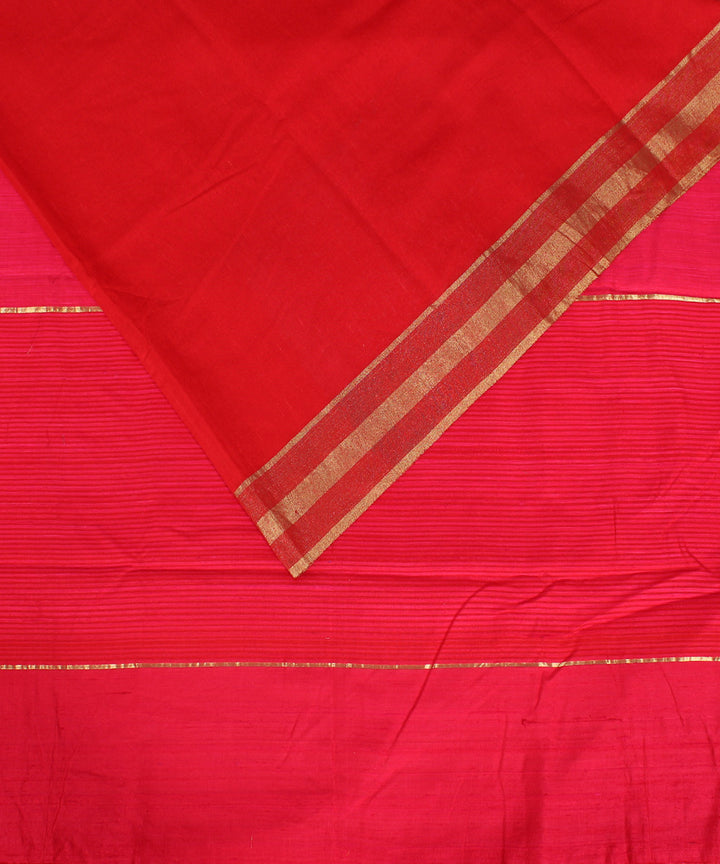 Red pink cotton handwoven karnataka raw silk saree