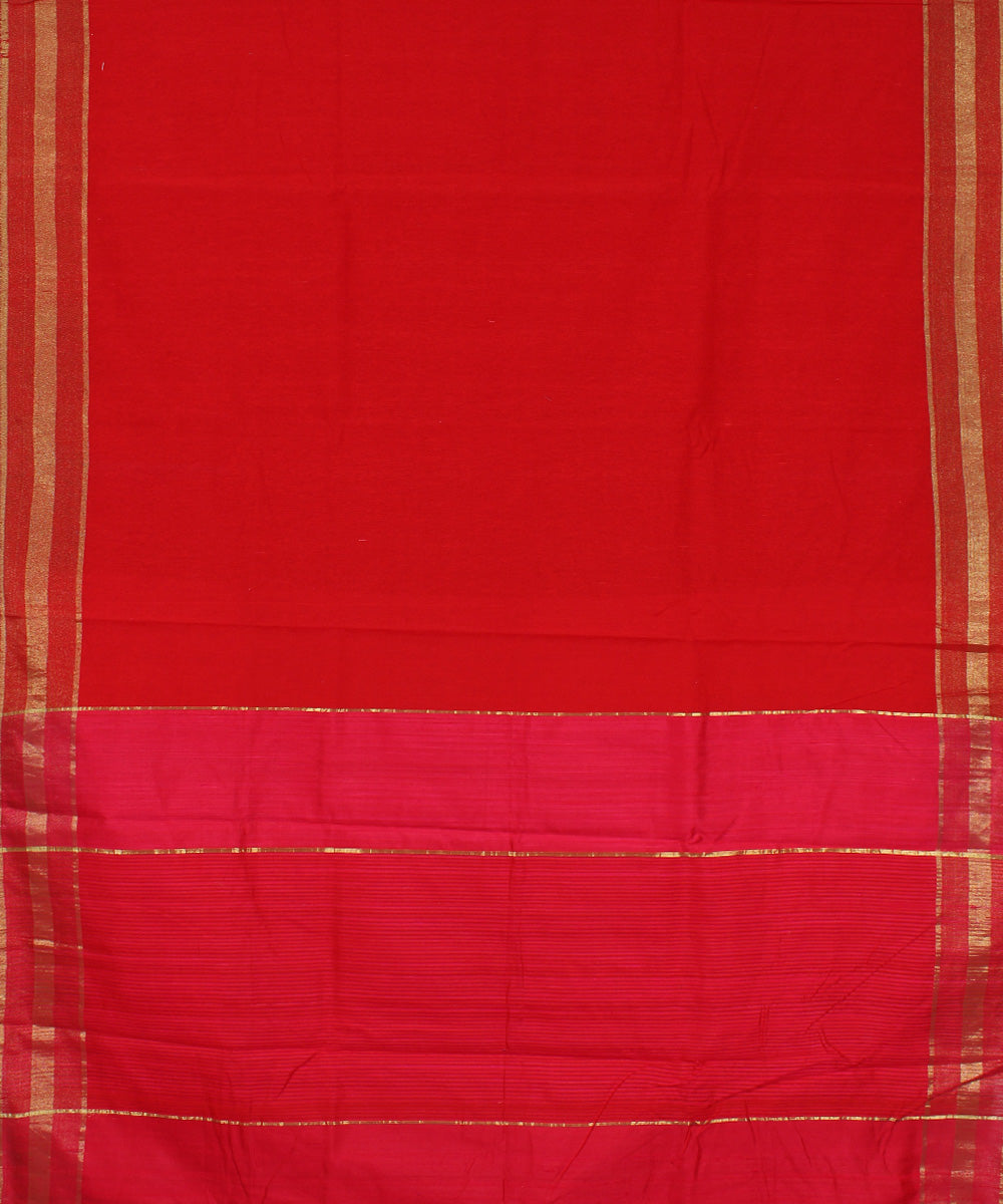 Red pink cotton handwoven karnataka raw silk saree