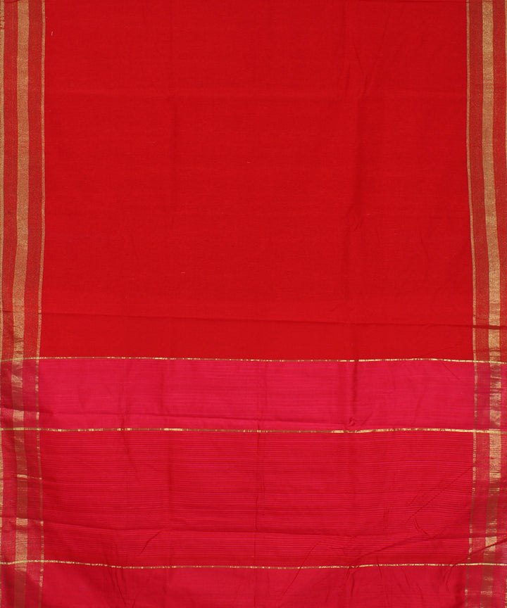 Red pink cotton handwoven karnataka raw silk saree