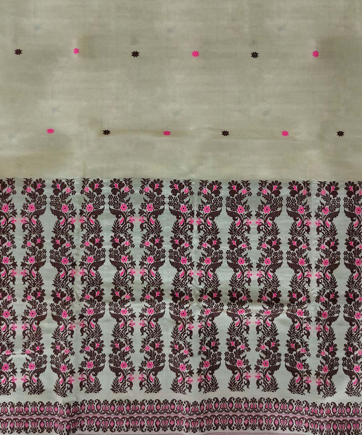 White black raw silk handwoven assam mekhela chador