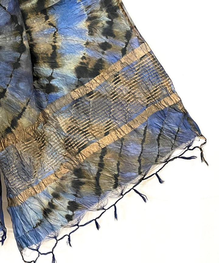 Ultramarine blue black handwoven tie dye tussar silk stole